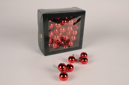 Boîte de 72 boules verre brillant rouge D30mm