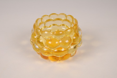 Photophore en verre boule jaune D11cm H8.5cm