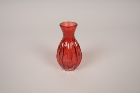 Vase bouteille en verre rouge D6cm H11cm