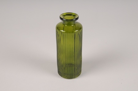 Vase bouteille en verre vert D5cm H13cm