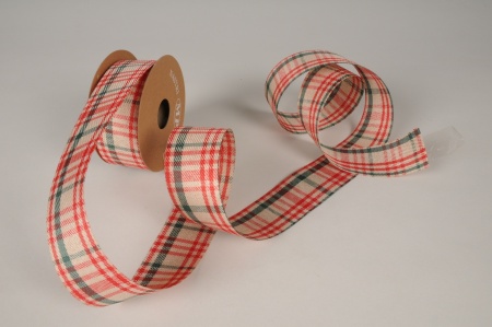 Ruban tissu écossais crème 40mm x 10m
