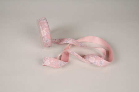 Ruban tissu rose motif floral 25mm x 15m