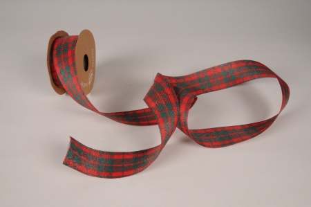 Ruban tissu écossais rouge et vert 40mm x 10m