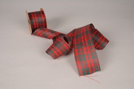 Ruban tissu écossais rouge et vert 63mm x 10m