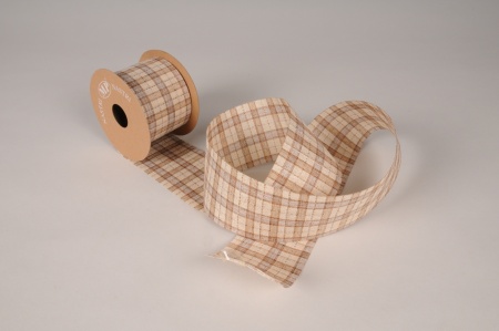 Ruban tissu écossais beige et gris 63mm x 10m