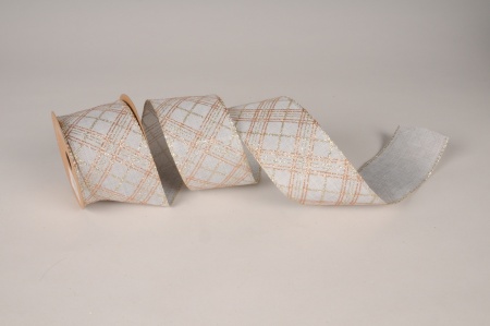Ruban tissu géométrique argent 63mm x 10m