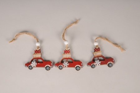Set de 3 voitures en bois rouge D6cm
