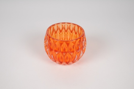 Photophore en verre boule orange D10cm H9cm