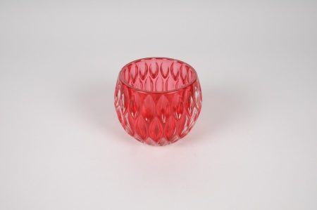 Photophore en verre boule rouge D10cm H9cm
