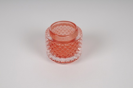 Photophore en verre rouge D7cm H7.5cm