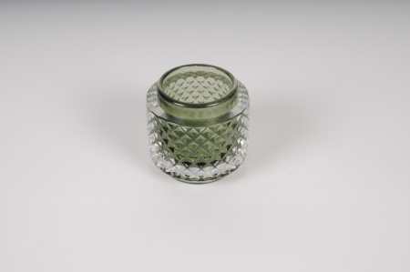 Photophore en verre vert D7cm H7.5cm