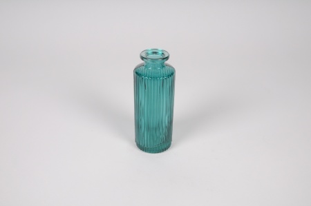Vase bouteille en verre bleu D5cm H13cm