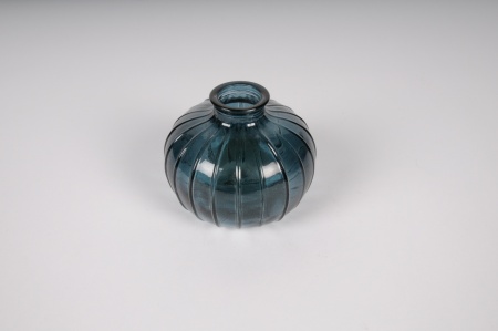 Vase bouteille en verre bleu foncé D10.5cm H8.5cm