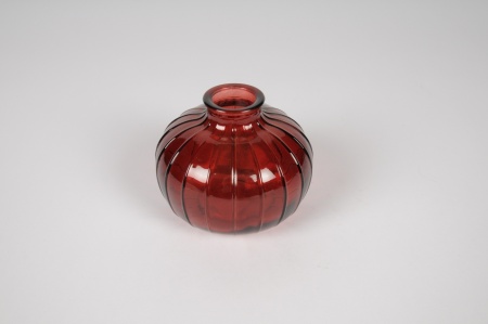 Vase bouteille en verre bordeaux D10.5cm H8.5cm