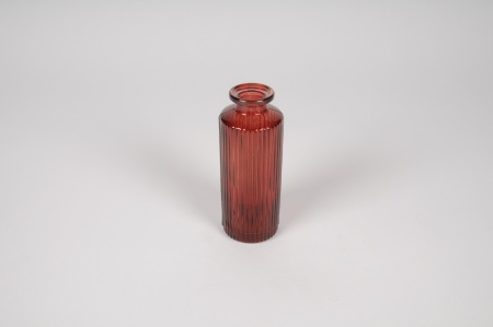 Vase bouteille en verre bordeaux D5cm H13cm