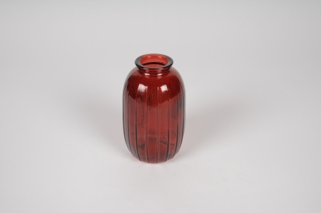 Vase bouteille en verre bordeaux D7cm H12cm