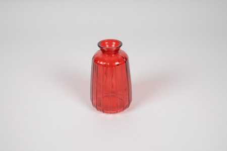 Vase bouteille en verre rouge D6.5cm H11cm