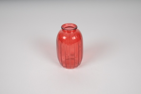 Vase bouteille en verre rouge D7cm H12cm
