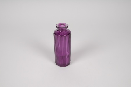 Vase bouteille en verre violet D5cm H13cm