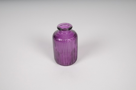 Vase bouteille en verre violet D6cm H10cm
