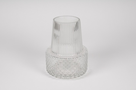 Vase en verre strié transparent D13cm H18.5cm