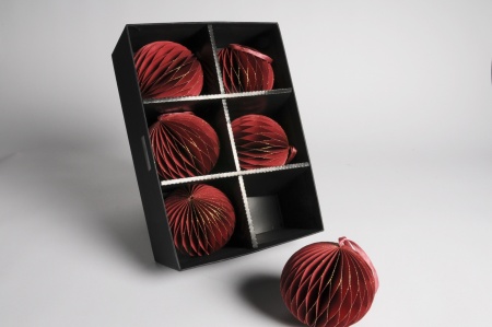 Boîte de 6 boules de Noël en papier rouge D10cm