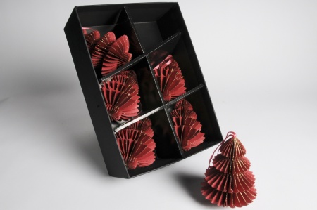 Boîte de 6 sapins de Noël en papier rouge H14cm