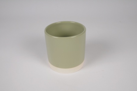 Cache-pot en céramique vert clair D11cm H11.5cm