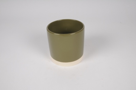 Cache-pot en céramique vert D11cm H11.5cm