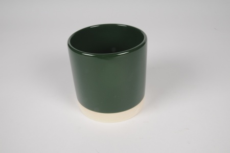 Cache-pot en céramique vert sapin D11cm H11.5cm