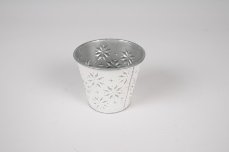 Cache-pot en zinc blanc et argent D9.5cm H8cm