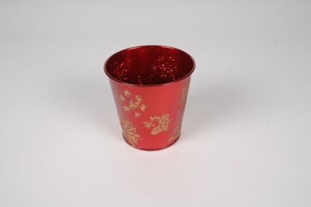 Cache-pot en zinc rouge et or D11cm H10.5cm