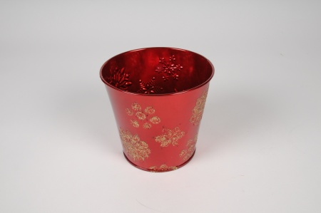 Cache-pot en zinc rouge et or D13.5cm H12cm