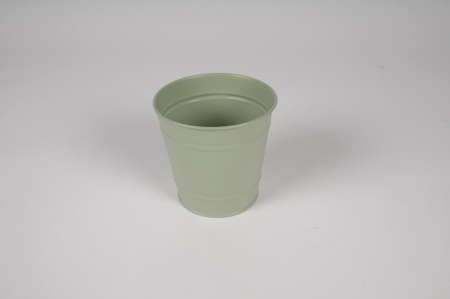 Cache-pot en zinc vert céladon D11cm H10.5cm