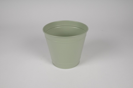 Cache-pot en zinc vert céladon D16cm H14.5cm