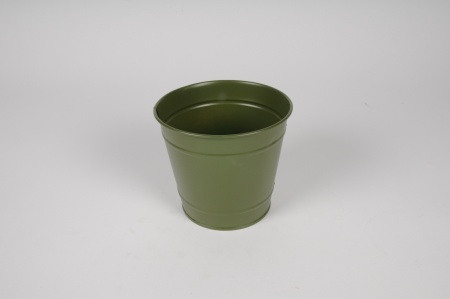 Cache-pot en zinc vert kaki D13cm H12cm
