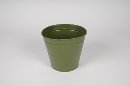 Cache-pot en zinc vert kaki D16cm H14.5cm