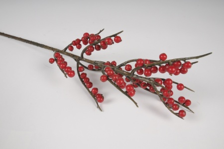 Branche de houx ilex artificiel rouge H56cm
