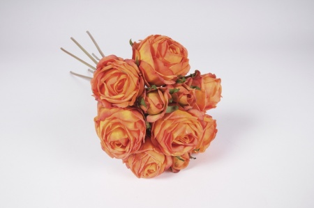 Bouquet de roses artificielles orange H37cm