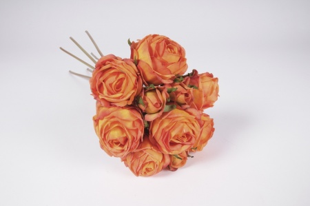 Bouquet de roses artificielles orange H37cm