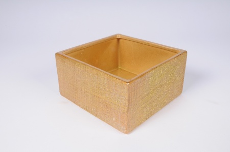 Cache-pot en céramique dorée 15x15cm H8cm