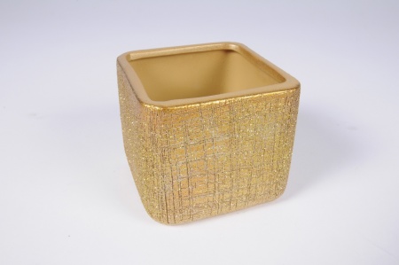 Cache-pot en céramique dorée 8x8cm H7cm