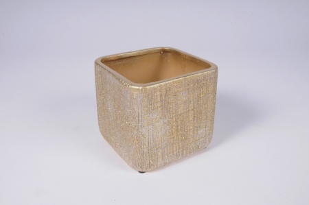 Cache-pot en céramique or 10.5x10.5cm H10cm
