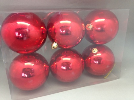 Boîte de 6 boules plastique rouge D10cm