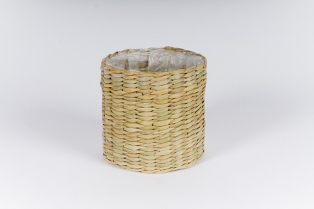 Cache-pot panier en jonc naturel D13cm H14cm