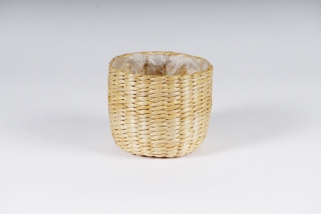 Cache-pot panier en jonc naturel D15cm H13cm