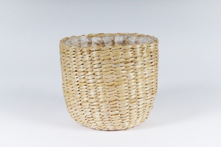 Cache-pot panier en jonc naturel D20cm H18cm