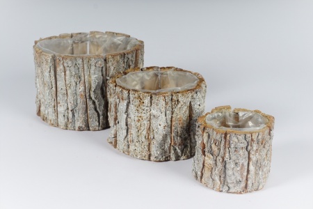 Set de 3 cache-pots en écorce bois