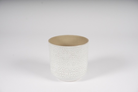 Cache-pot en céramique émaillée blanche D13cm H12.5cm