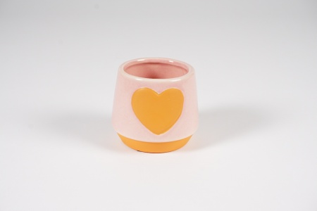 Cache-pot en céramique coeur rose D7.5cm H7.5cm